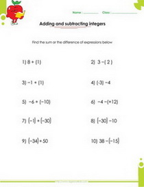 Algebraic expressions pdf printable worksheets with integers