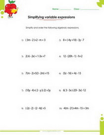 Algebraic expressions pdf printable worksheets with integers