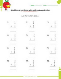 adding fractions with unlike denominators worksheet, fractions addition