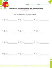 Subtracting fractions with like denominators, 