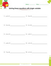 Solving linear equations with one variable worksheet, single variable linear equation worksheet
