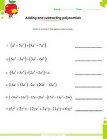 Polynomials addition and subtraction worksheet pdf printable