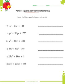 Perfect square polynomials factoring worksheet with answers
