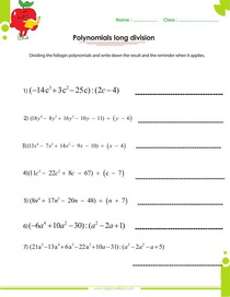 Polynomials synthetic division worksheet pdf, polynomials long division worksheet pdf